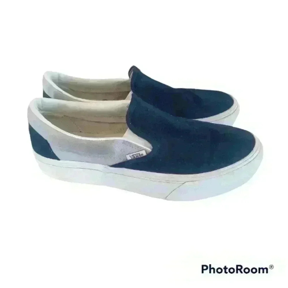 Vans Unisex Navy and Light Blue Platform Slip On Shoes 8M 9.5W